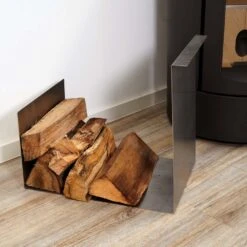 2 In 1 Kaminbesteckhalter Mit Holzkorb Aus Edelstahl -Das Warme Haus 40005778 kaminbesteck halterung mit holzkorb 02